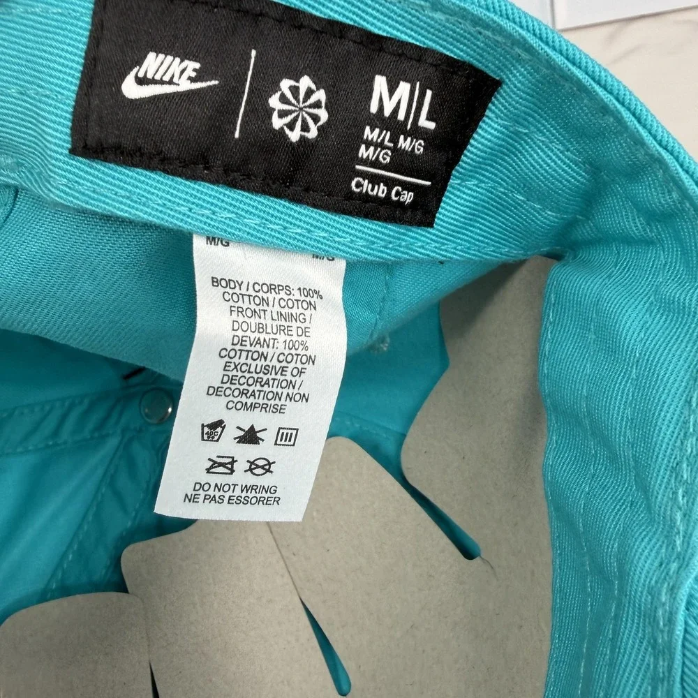 Nike Hat Cap Strap Back Mens M/L Teal Blue Club Cap Swoosh Logo Baseball